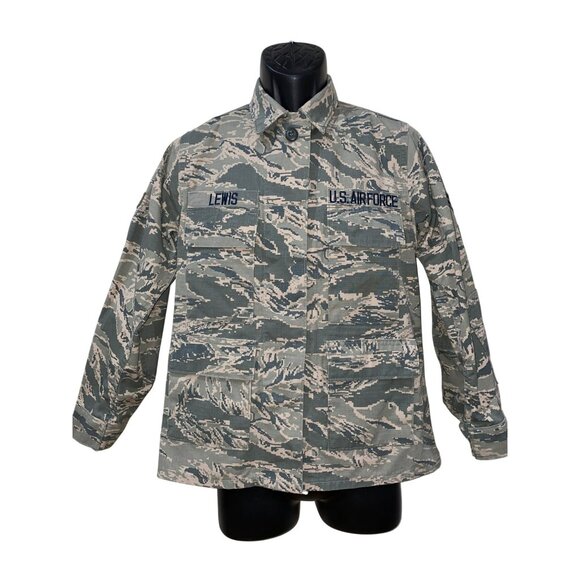 US Air Force Digital Tiger Stripe ABU Shirt With Lewis Name Patch Size S - Picture 1 of 5